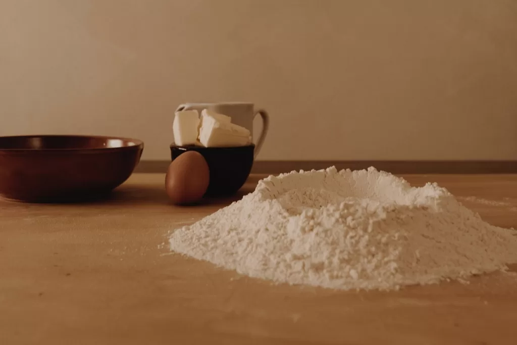 flour with eggs and butter