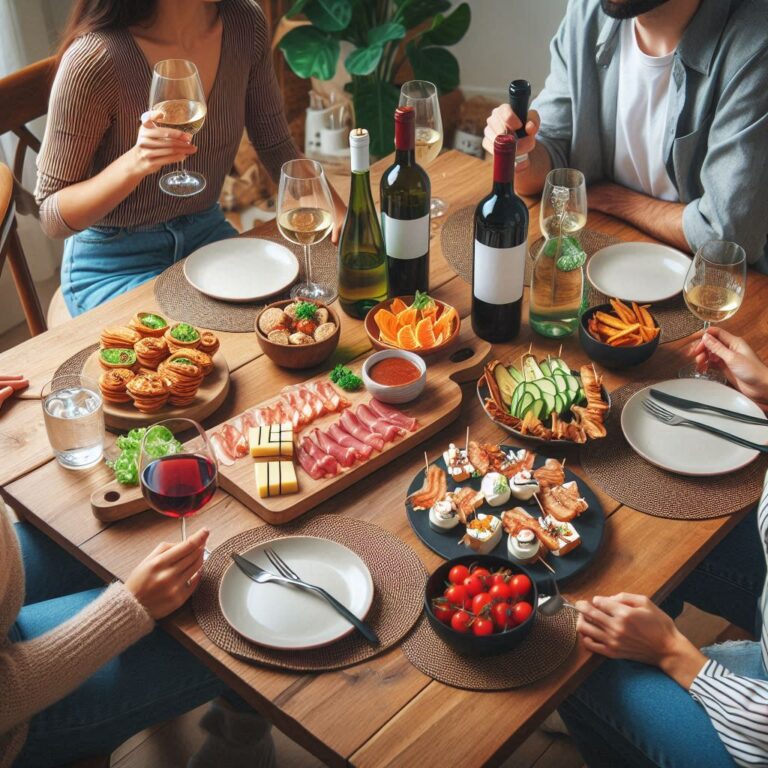 A small gethering of friends for dinner.